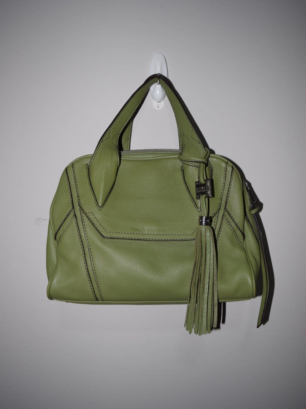 Aimee Kestenberg Olive Green Leather Satchel with Tassel Accent